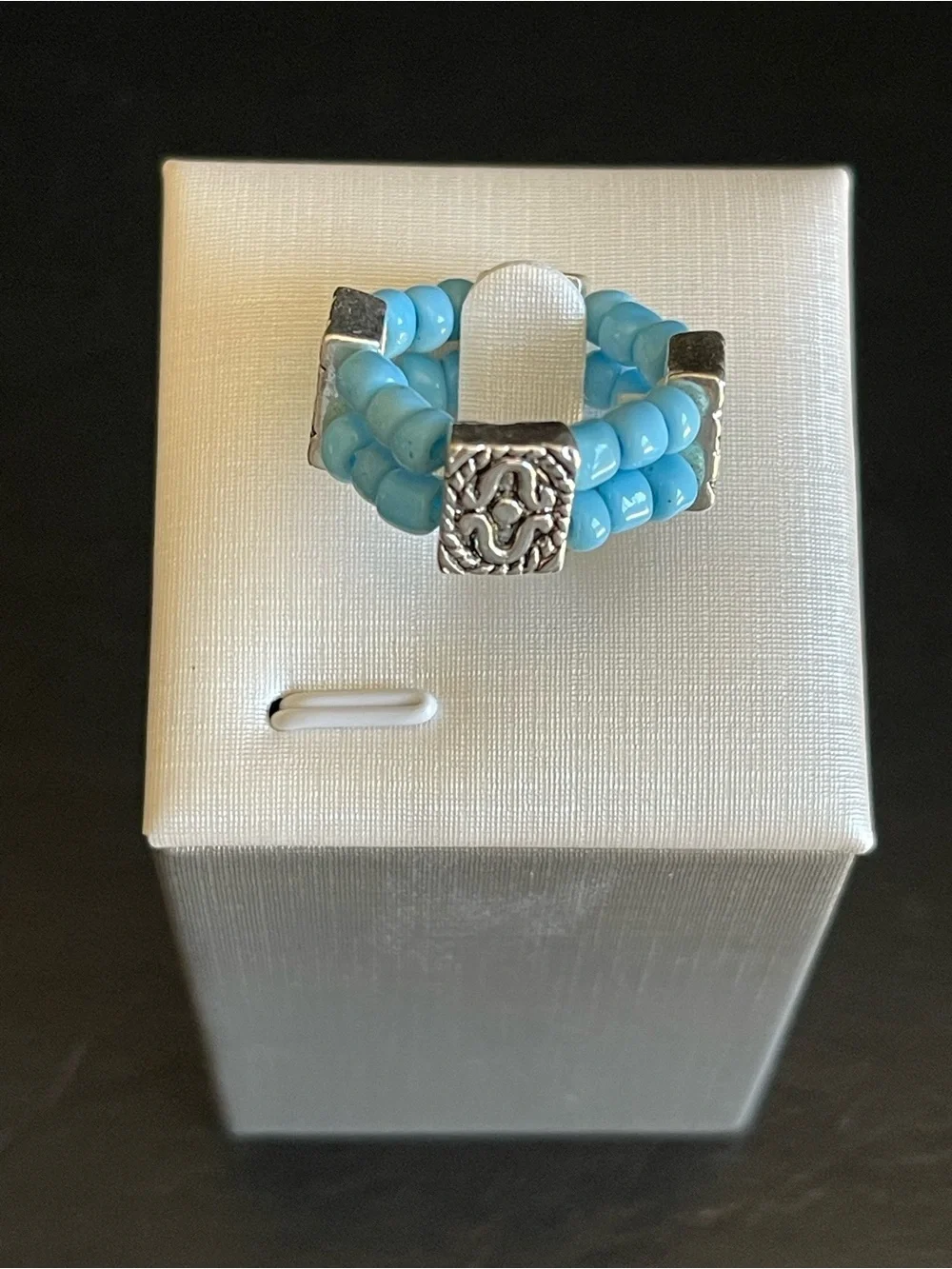 5 stretch and Beaded Statement Rings - Yellow, Turquoise, Red, Gold.